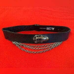 Rare Vintage DKNY Goth Rocker black leather Chain Belt USA Made
